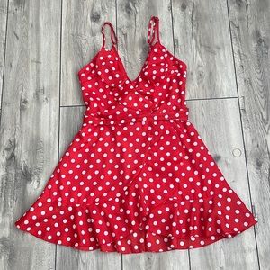 Red Polka Dot Ruffle Mini Dress Size S